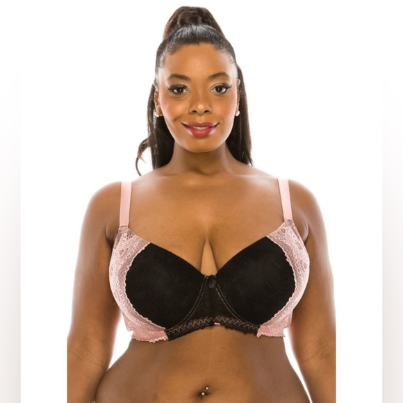 Jennifer Intimates Full Coverage 2 Tone Lace Underwire Bra - Black - Picture 1 of 2